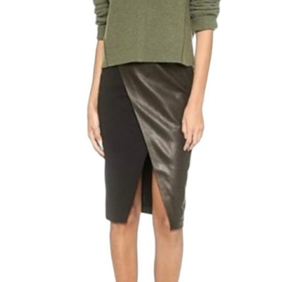 Alice + Olivia Venty Lamb Leather Crossover Pencil Skirt Lamb Leather. Size 0. - Picture 2 of 12